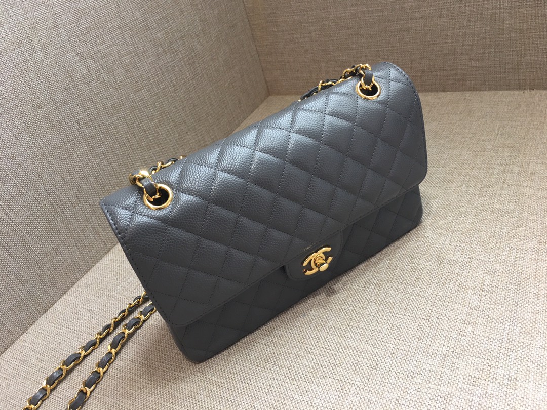 Medium Classic Flap Caviar Bag A01112 Dark Gray/Gold